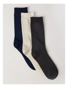 3 Pack Australian Cotton Plain Socks in Pumice, Navy, & Charcoal
