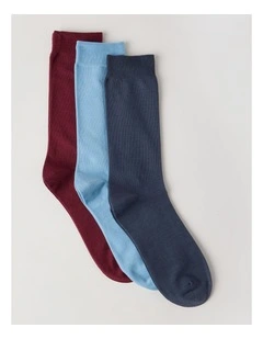 3 Pack Australian Cotton Plain Socks in Blue, Prune, & Pewt