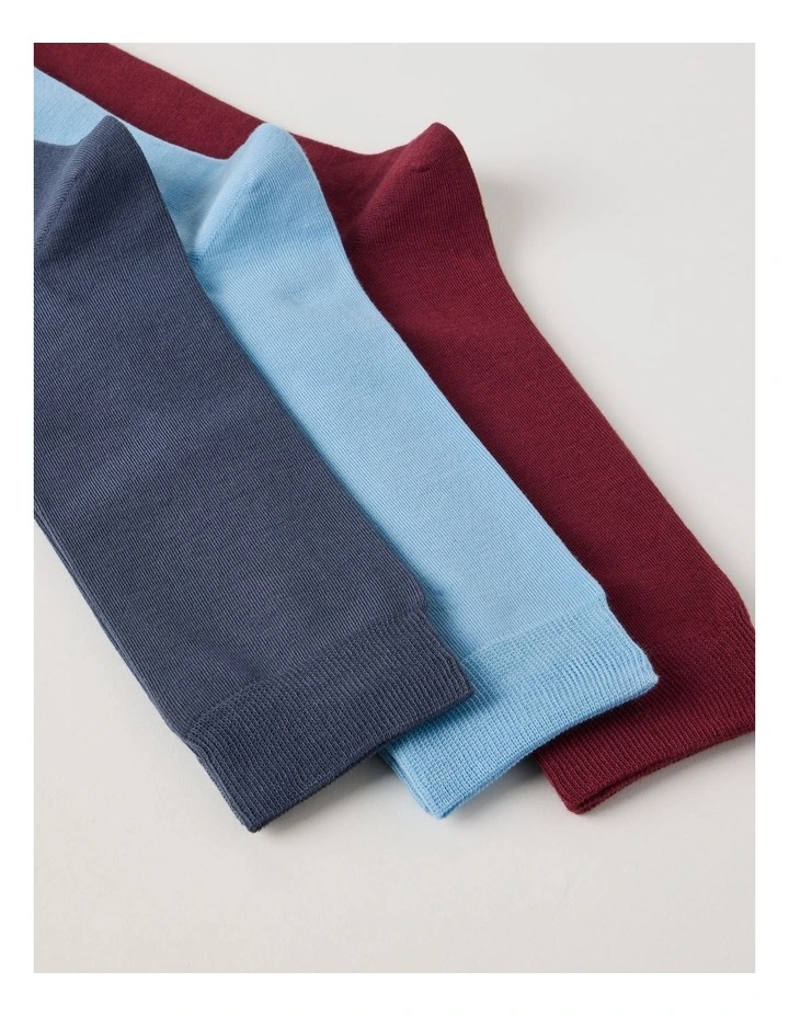 3 Pack Australian Cotton Plain Socks in Blue, Prune, & Pewt image 2