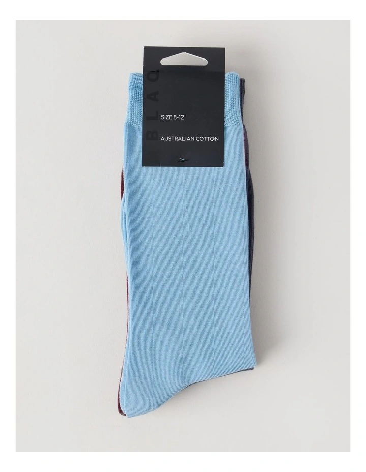 3 Pack Australian Cotton Plain Socks in Blue, Prune, & Pewt image 3