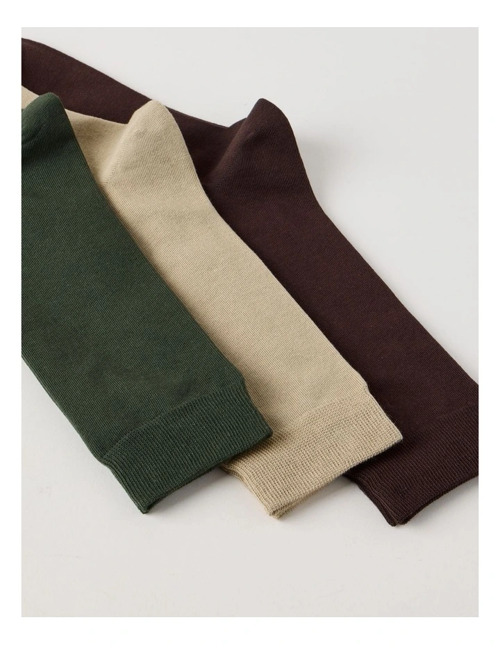 3 Pack Australian Cotton Plain Socks in Dark Chocolate, Soft Sand, and Khaki image 2