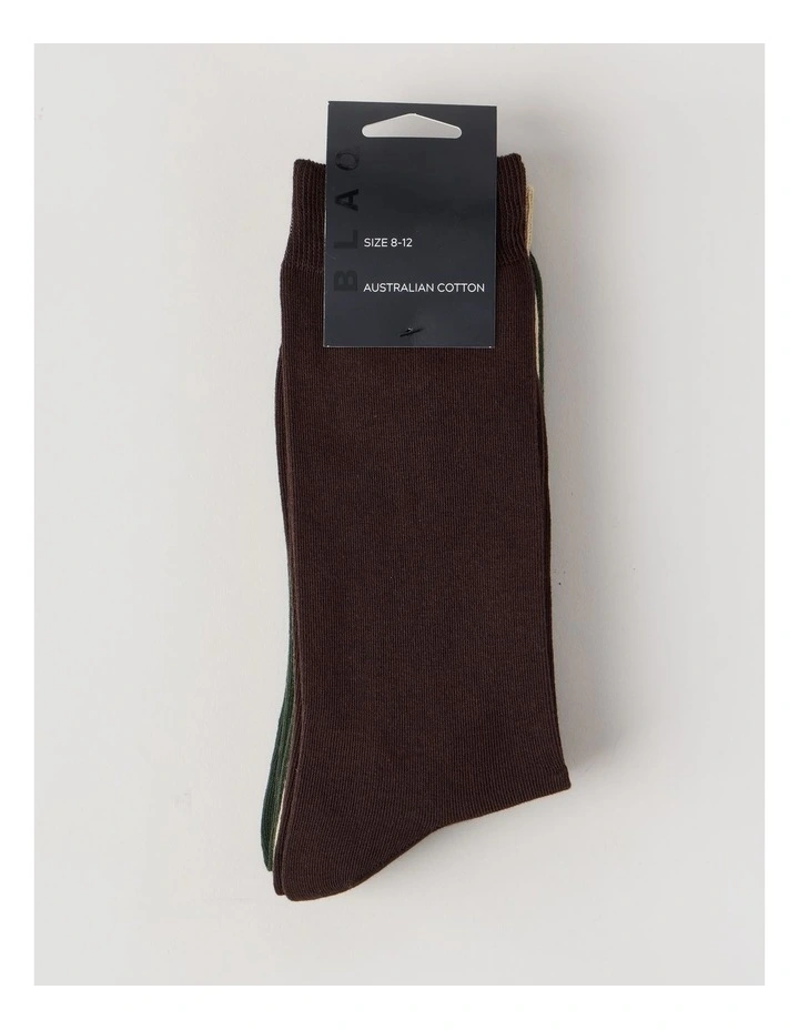 3 Pack Australian Cotton Plain Socks in Dark Chocolate, Soft Sand, and Khaki image 3