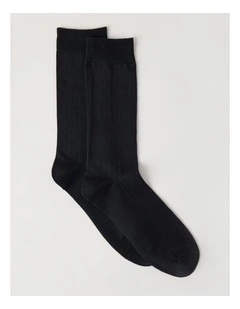 Australian Cotton Wide Rib Socks in Black