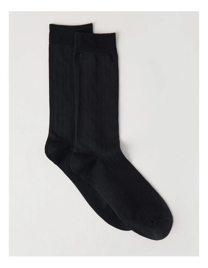 Australian Cotton Wide Rib Socks in Black image 1