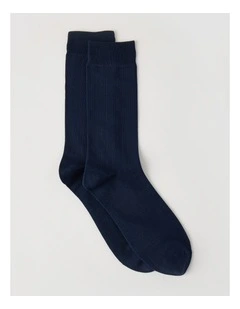 Australian Cotton Wide Rib Socks in Navy