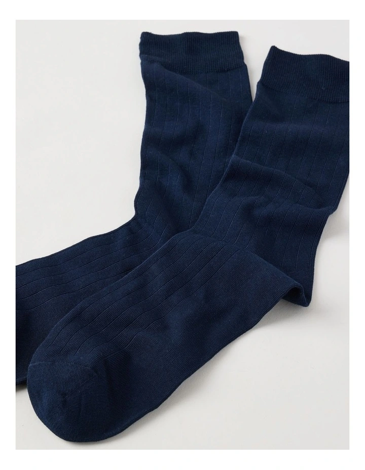 Australian Cotton Wide Rib Socks in Navy image 2