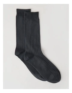 Australian Cotton Wide Rib Socks in Iron