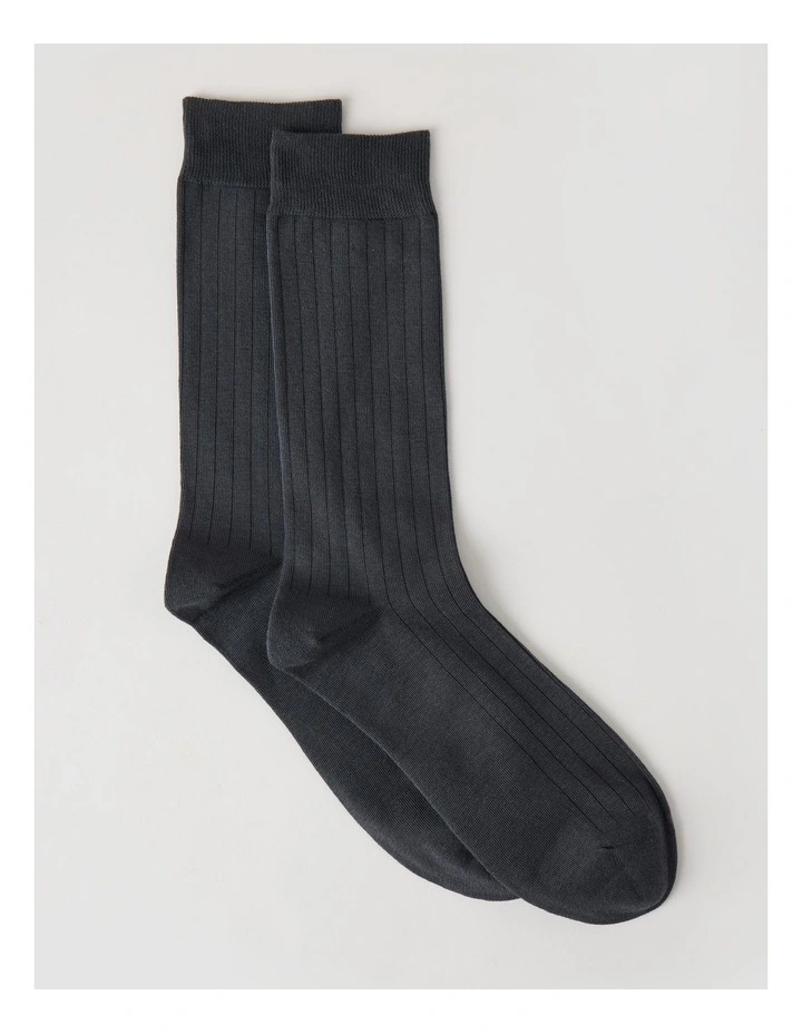 Australian Cotton Wide Rib Socks in Iron image 1