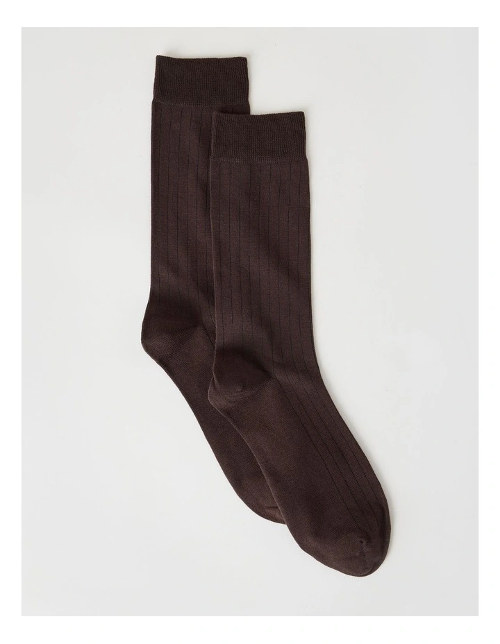 Australian Cotton Wide Rib Socks in Dark Chocolate image 1
