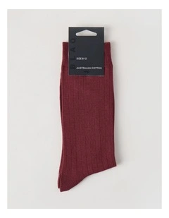Australian Cotton Wide Rib Socks in Wine