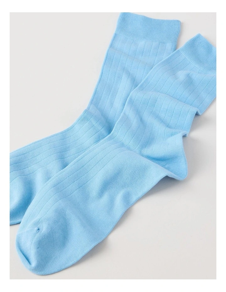 Australian Cotton Wide Rib Socks in Soft Blue image 2