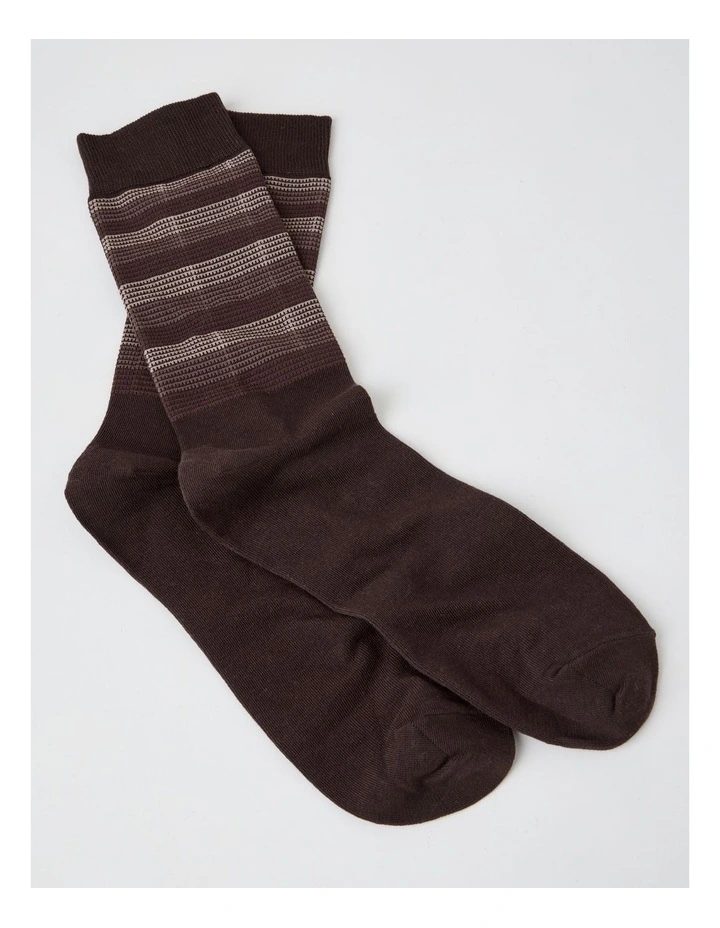 Australian Cotton Stripe Texture Socks in Warm Dark Brown image 2