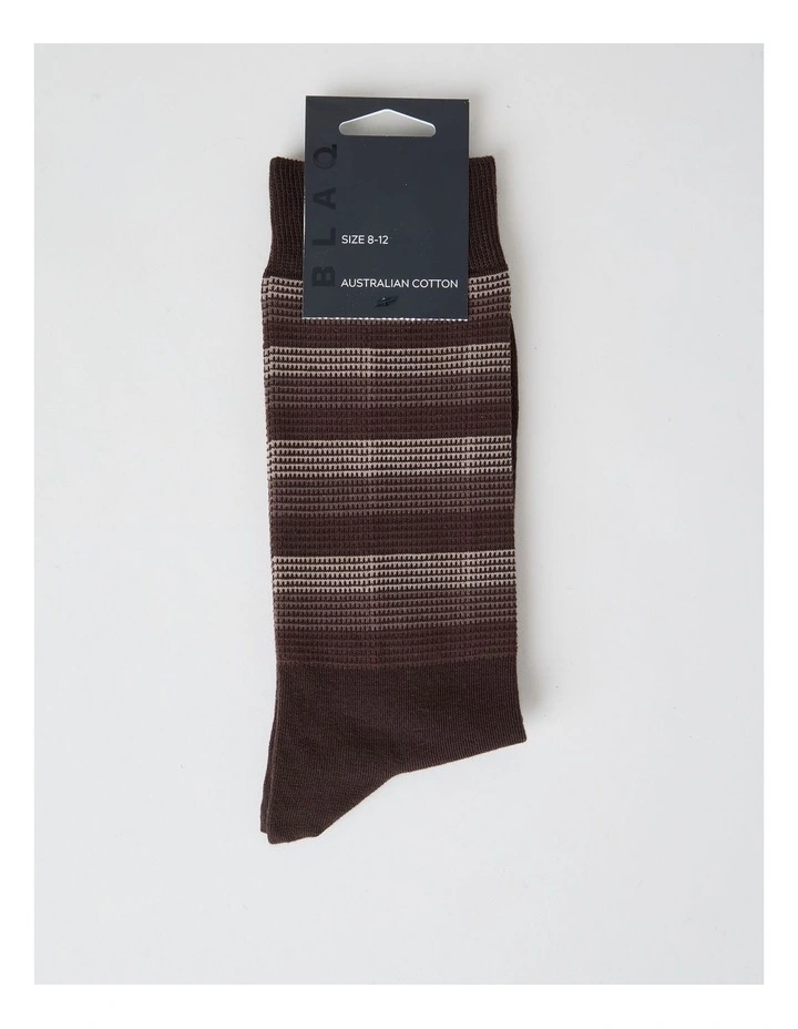 Australian Cotton Stripe Texture Socks in Warm Dark Brown image 3