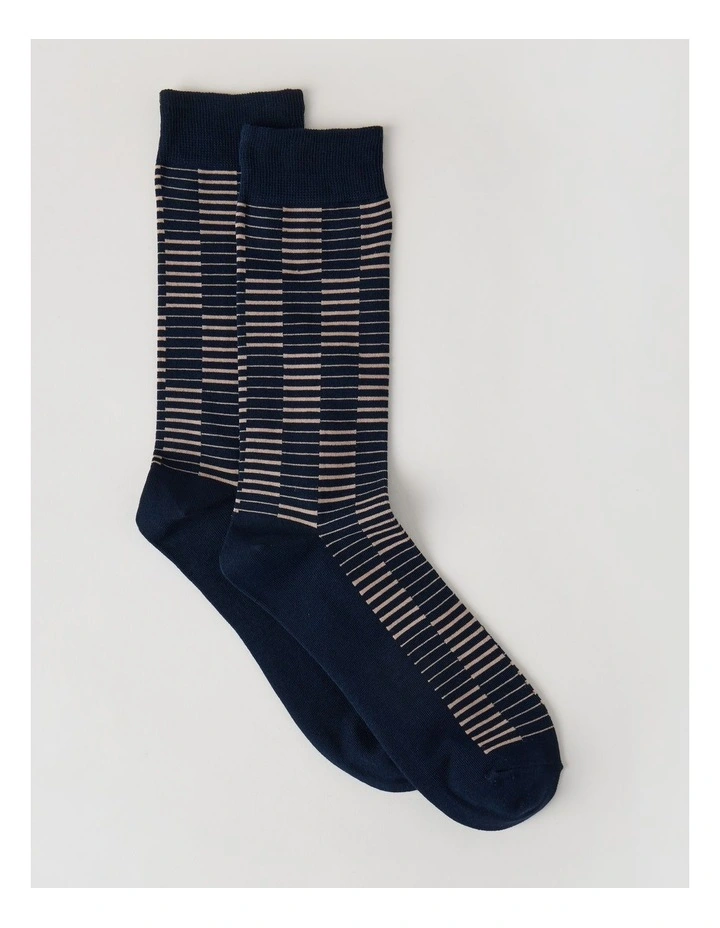 Australian Cotton Grid Socks in Navy & Sandlewood image 1