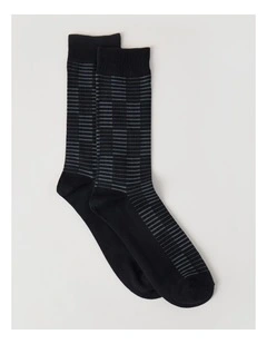 Australian Cotton Grid Socks in Black & Charcoal