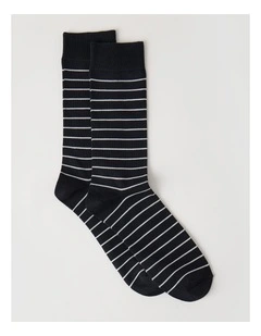 Australian Cotton Narrow Stripe Socks in Black & Soft Grey