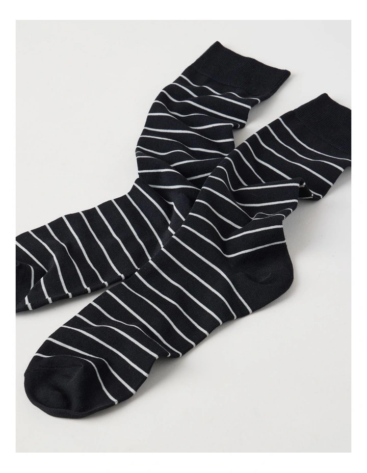 Australian Cotton Narrow Stripe Socks in Black & Soft Grey image 2
