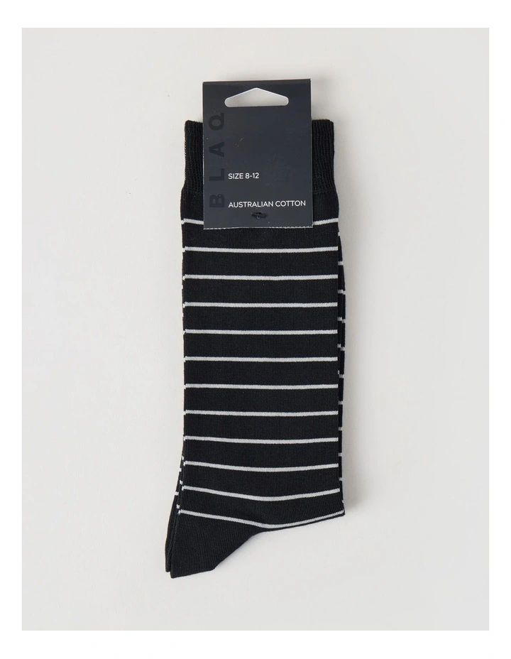 Australian Cotton Narrow Stripe Socks in Black & Soft Grey image 3