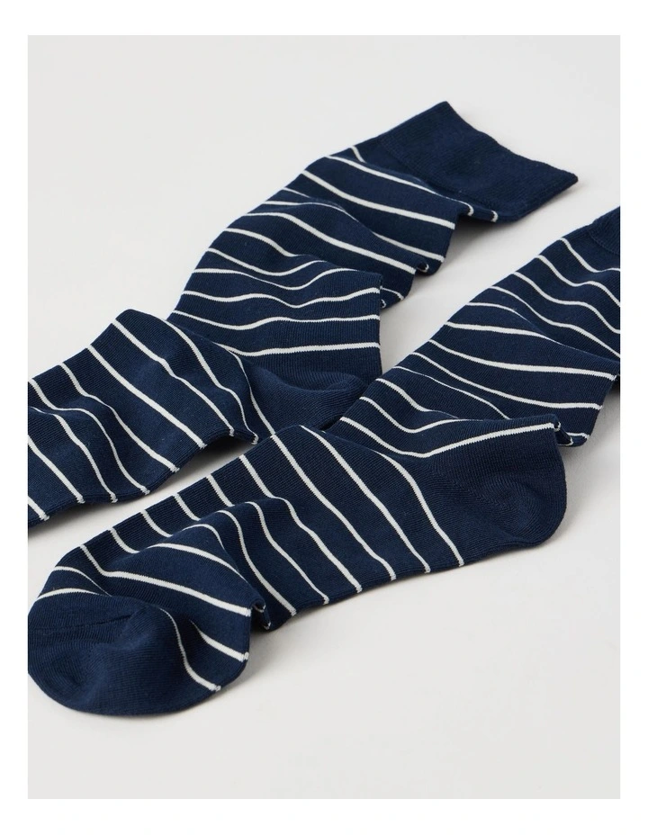 Australian Cotton Narrow Stripe Socks in Navy & Soft Sand image 2