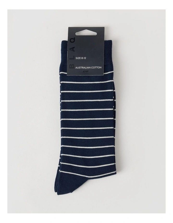 Australian Cotton Narrow Stripe Socks in Navy & Soft Sand image 3