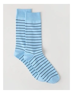 Australian Cotton Narrow Stripe Socks in Soft Blue & Navy