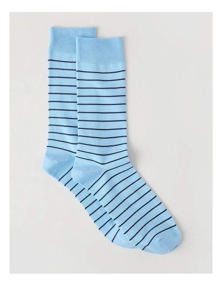 Australian Cotton Narrow Stripe Socks in Soft Blue & Navy image 1