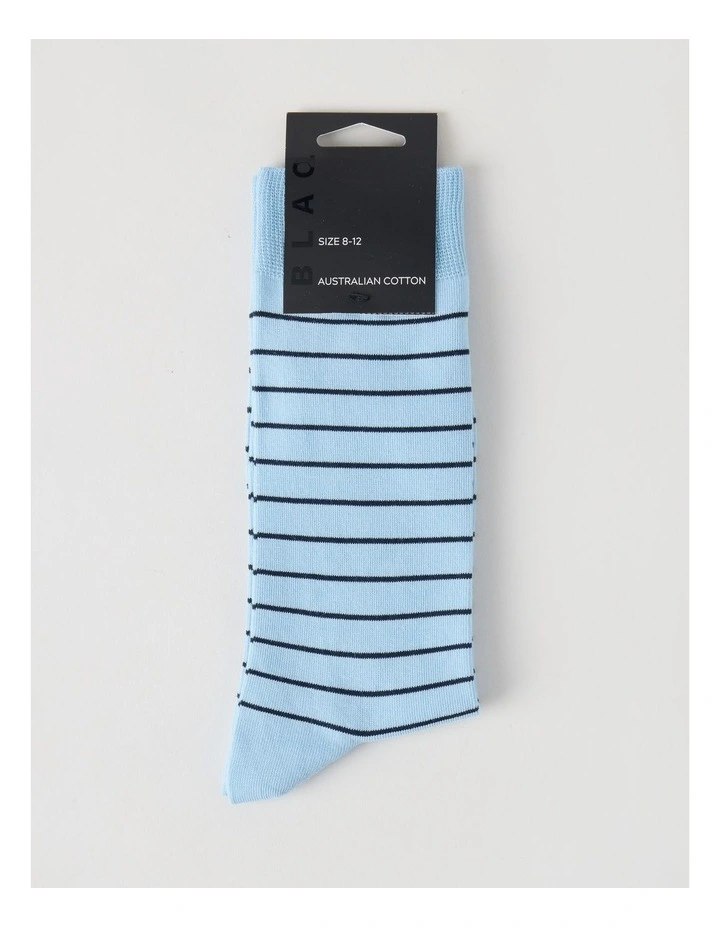 Australian Cotton Narrow Stripe Socks in Soft Blue & Navy image 3