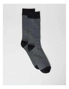 Australian Cotton Herringbone Socks in Black and Soft Grey