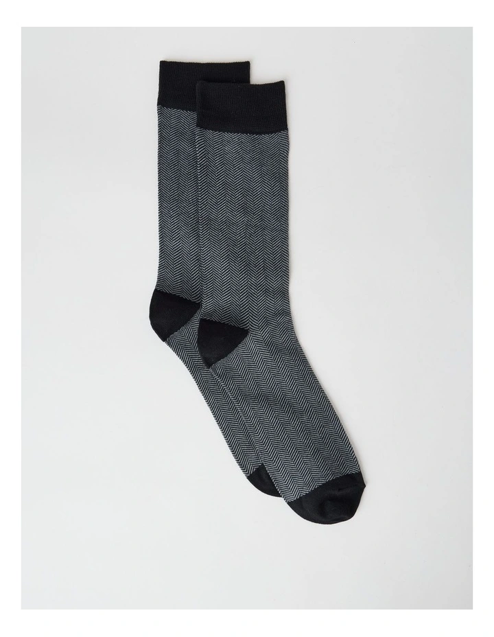 Australian Cotton Herringbone Socks in Black and Soft Grey image 1