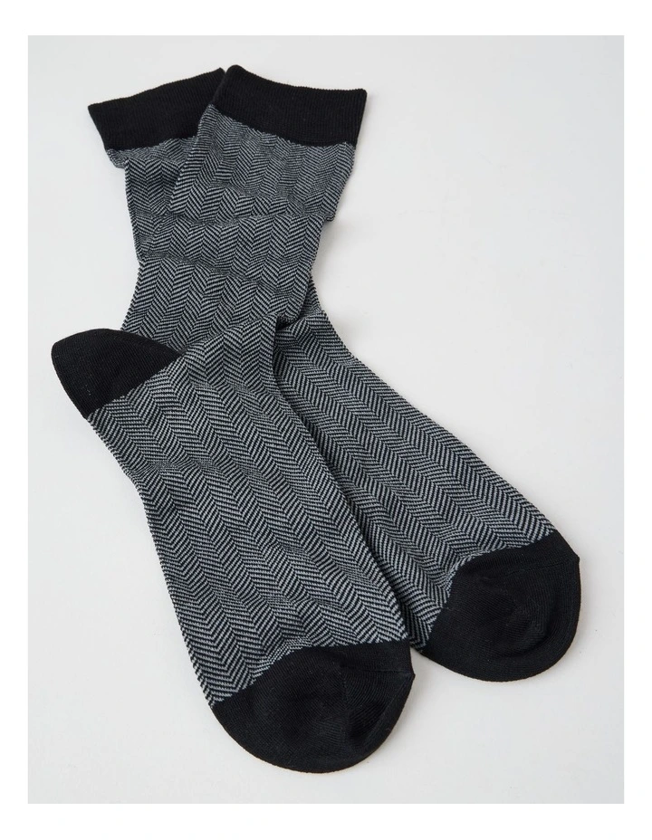 Australian Cotton Herringbone Socks in Black and Soft Grey image 2