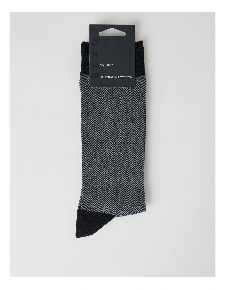 Australian Cotton Herringbone Socks in Black and Soft Grey image 3