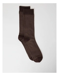 Australian Cotton Herringbone Socks in Dark Chocolate and Taupe