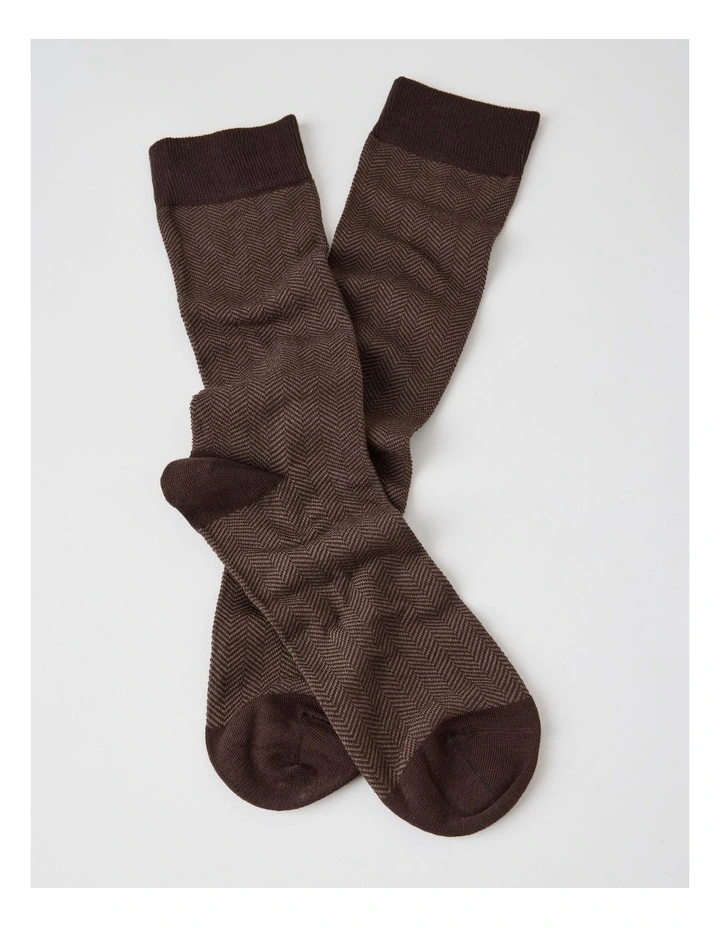 Australian Cotton Herringbone Socks in Dark Chocolate and Taupe image 2
