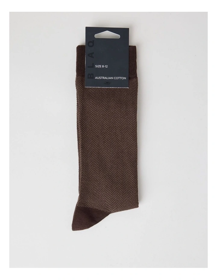 Australian Cotton Herringbone Socks in Dark Chocolate and Taupe image 3
