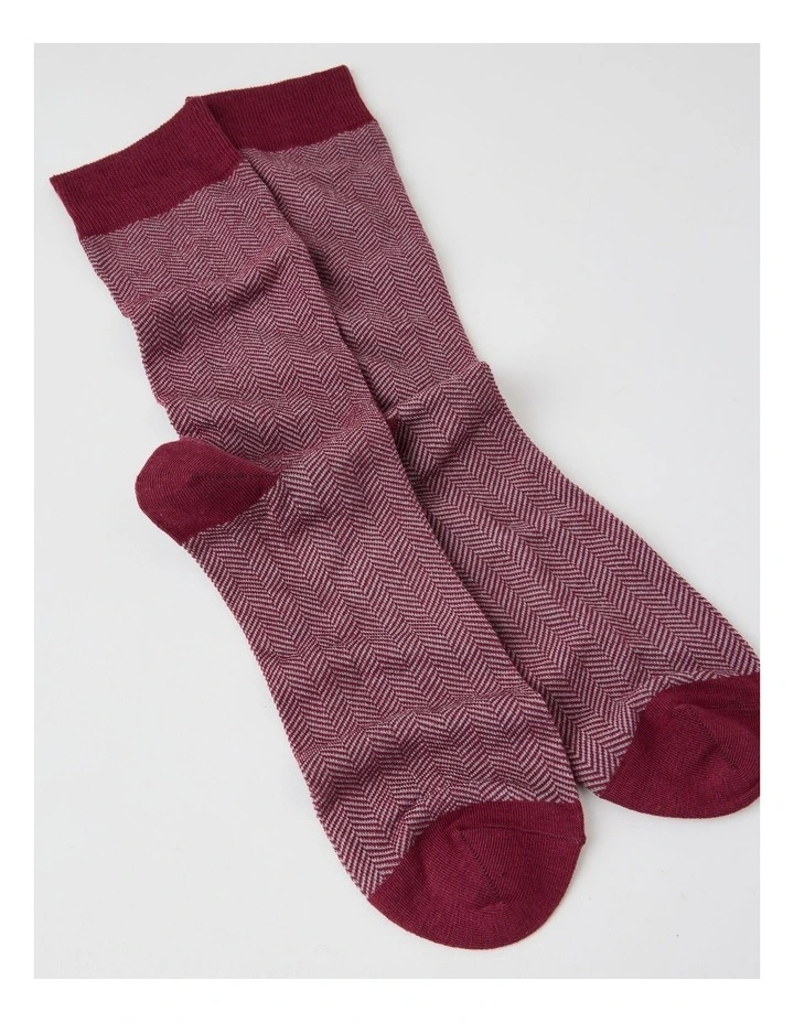 Australian Cotton Herringbone Socks in Prune and Soft Grey image 2