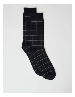 Australian Cotton Window Check Socks in Black and Charcoal