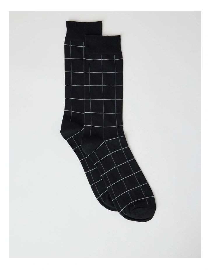 Australian Cotton Window Check Socks in Black and Charcoal image 1
