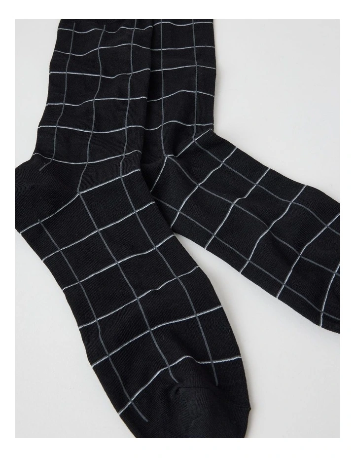 Australian Cotton Window Check Socks in Black and Charcoal image 2