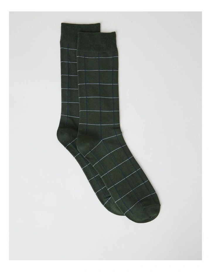 Australian Cotton Window Check Socks in Green Slate and Navy image 1