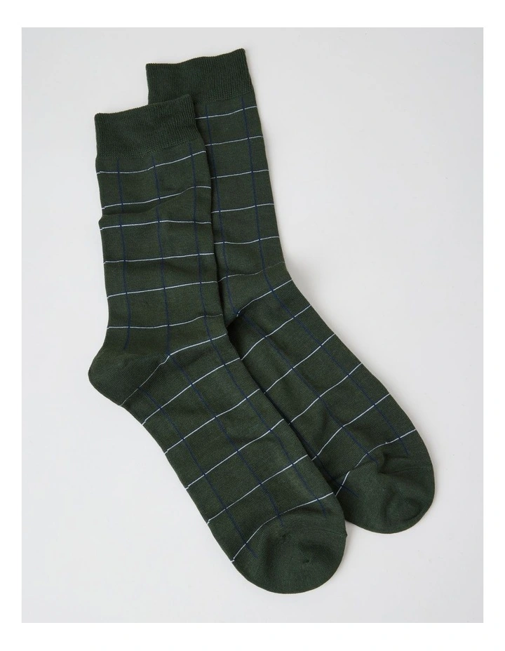 Australian Cotton Window Check Socks in Green Slate and Navy image 2