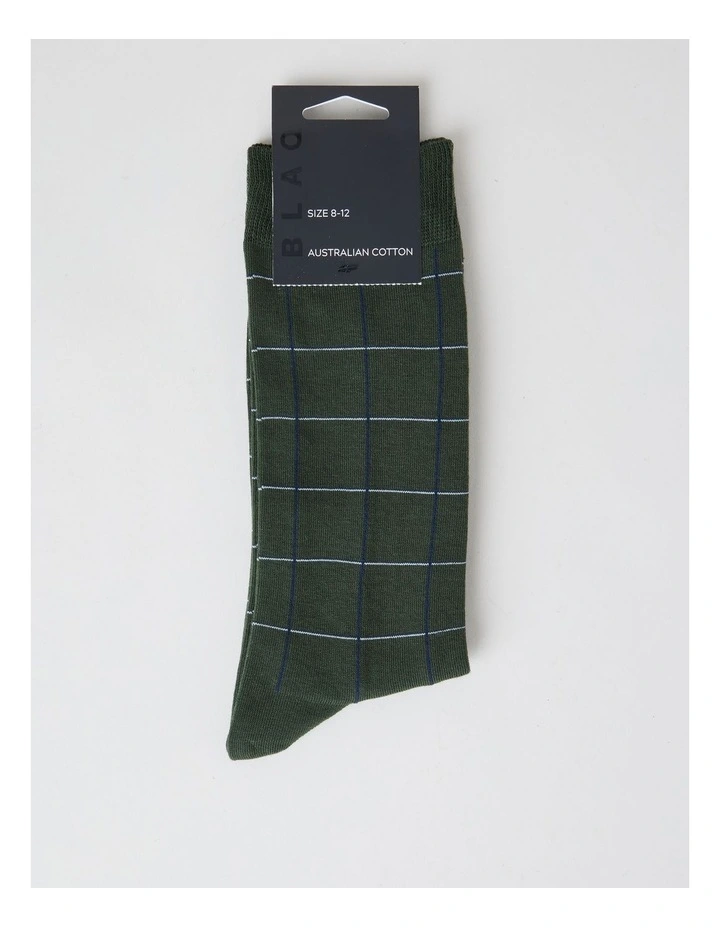 Australian Cotton Window Check Socks in Green Slate and Navy image 3