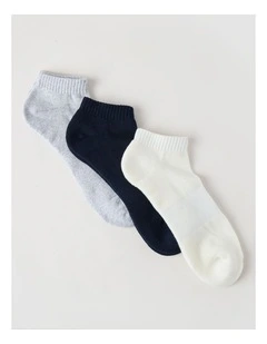 3 Pack Low Cut Sport Socks in Ivory, Navy, and Grey