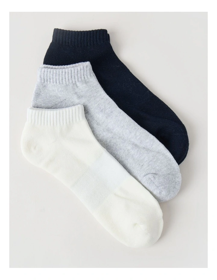 3 Pack Low Cut Sport Socks in Ivory, Navy, and Grey image 2
