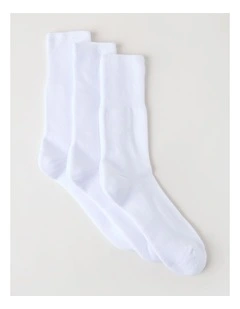 3 Pack Loose Top Crew Sports Socks in White