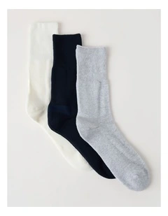 3 Pack Loose Top Crew Sports Socks in Ivory, Navy, and Grey