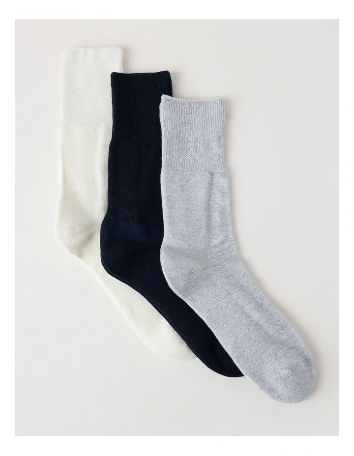3 Pack Loose Top Crew Sports Socks in Ivory, Navy, and Grey image 1
