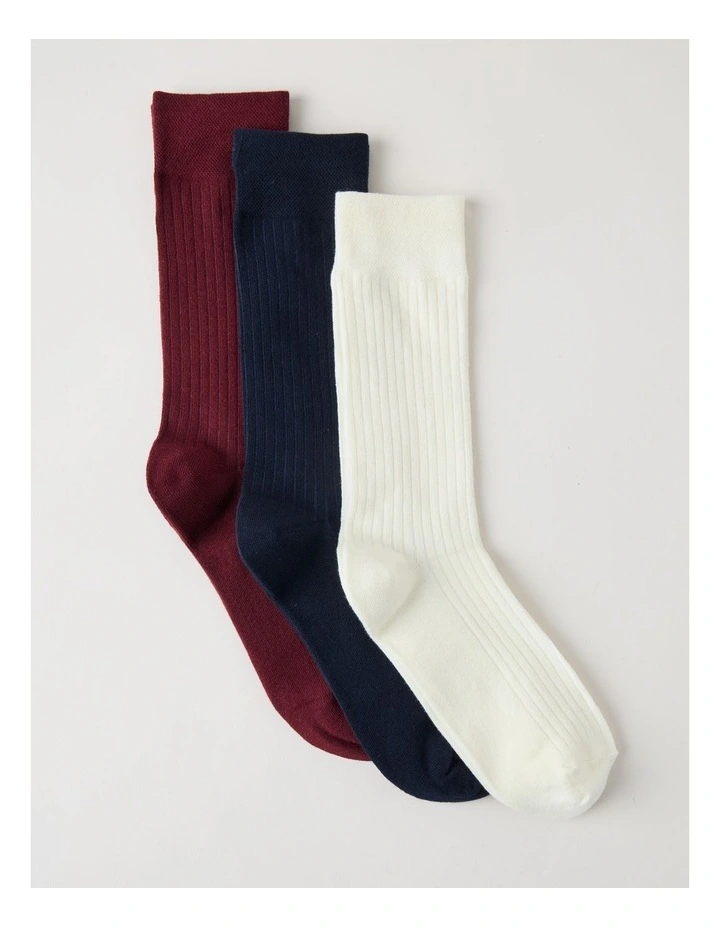 3 Pack Soft Top Rib Socks in Plum, Ivory and Navy image 1