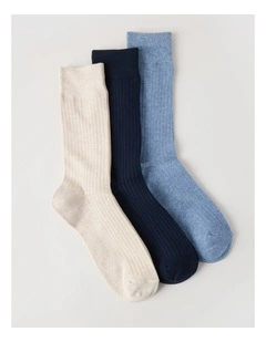 3 Pack Soft Top Rib Socks in Oatmeal, Denim, and Sky