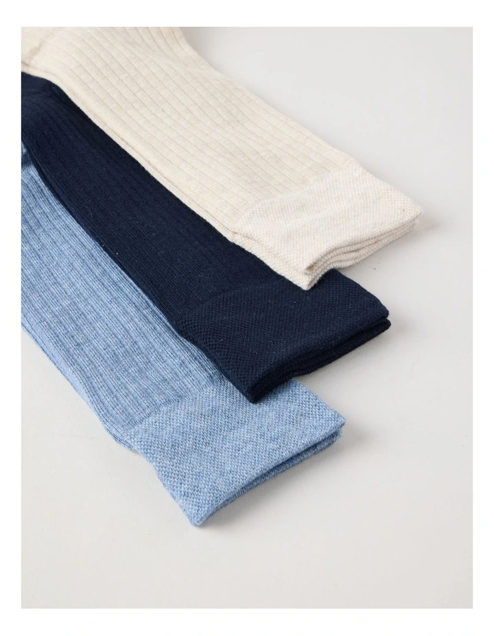 3 Pack Soft Top Rib Socks in Oatmeal, Denim, and Sky image 2
