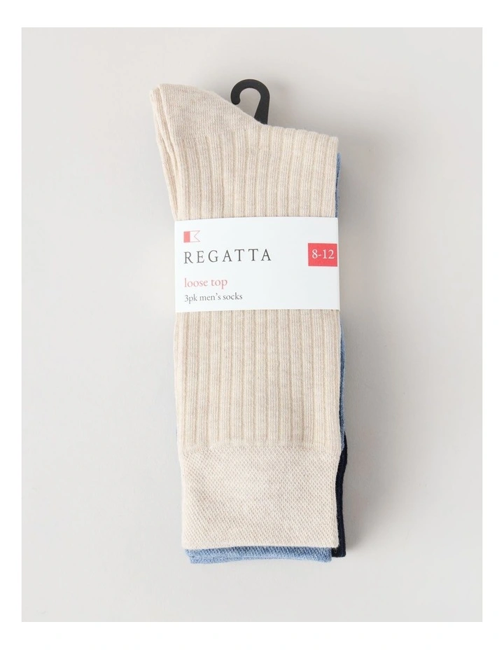 3 Pack Soft Top Rib Socks in Oatmeal, Denim, and Sky image 3